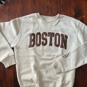 Boston Crewneck Sweater - Light Grey/Beige & Brown Sewn On Varsity Lettering
